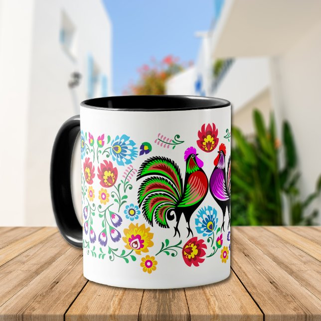 Country Chic farbenfrohe Rooster Muster Tasse (Von Creator hochgeladen)