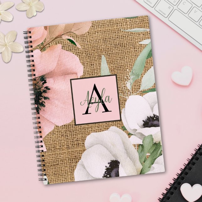 Country Chic Floral Burlap Monogram Notizbuch (Von Creator hochgeladen)