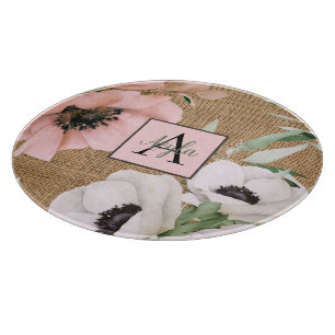 Country Chic Floral Burlap Monogram Schneidebrett