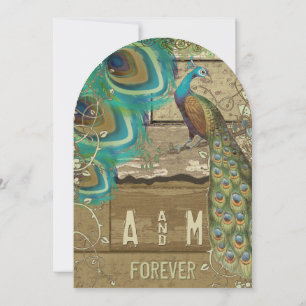 Country Chic Jagdpfau Vintages altes Holz Einladung