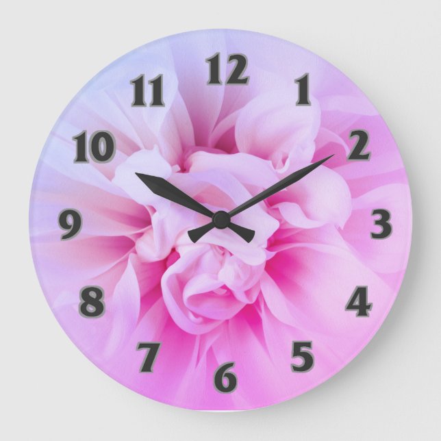 Country Chic Pink Dreamy Dhalia Clock Große Wanduhr (Vorderseite)