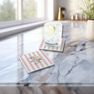 Country Chic Rosa Streifen Rose Bouquet Mit Monogr Glasuntersetzer