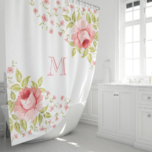 Country Chic Roses Corner Motif Monogramm Duschvorhang