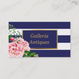 Country Chic Roses Roses Floral Navy Streifen Visitenkarte