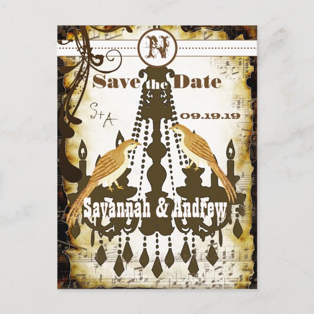 Country Chic Rustic Chandelier Save the Date Ankündigungspostkarte (Vorderseite)
