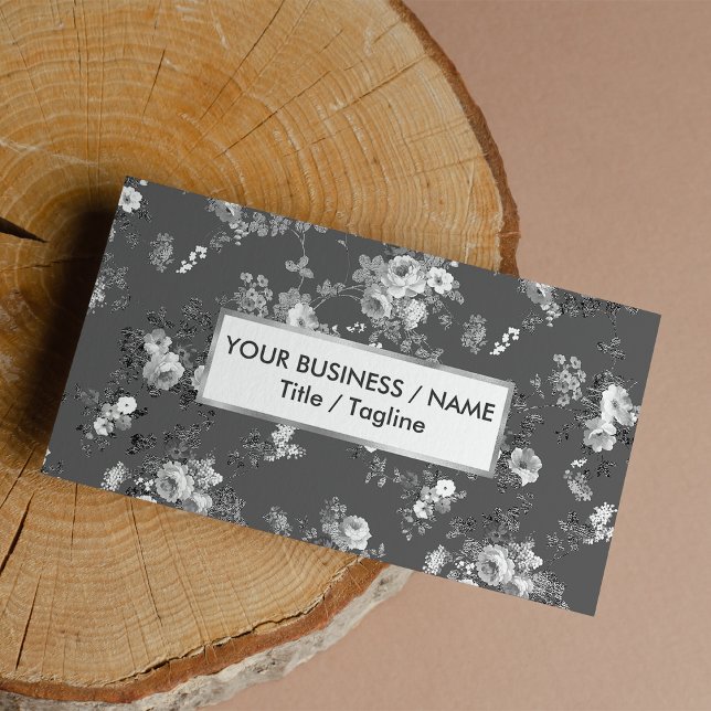 Country chic weiß grau silber elegant floral visitenkarte (Country chic white gray silver elegant floral business card)