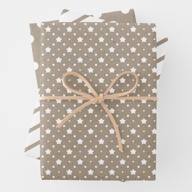 Country Chic White On Faux Brown Kraft Paper Geschenkpapier Set (Country Chic White On Faux Brown Kraft Paper)