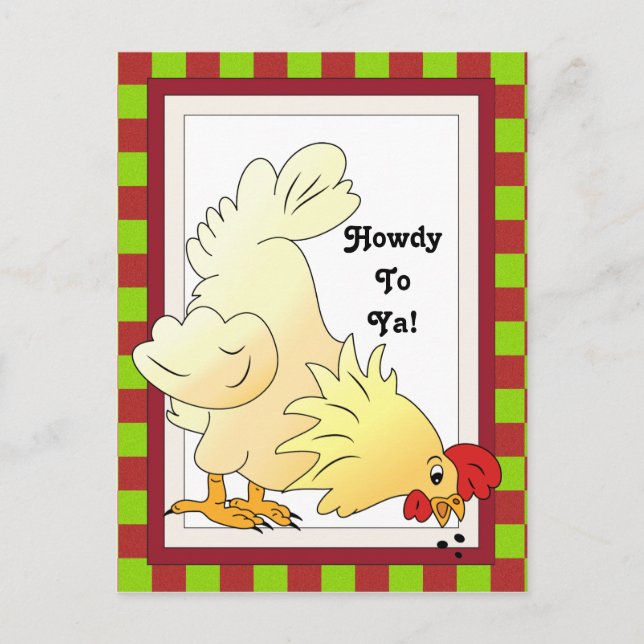 Country Chicken Howdy Cartoon Postkarte (Vorderseite)