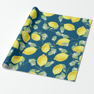 Country Chill Watercolor Lemons & Blue Geschenkpapier