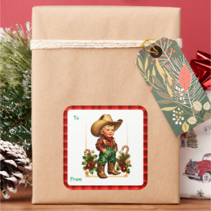 Country Christmas Cowboy-Geschenk Tag Sticker