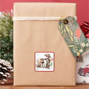 Country Christmas Cowboy Pferd Geschenk Tag Sticke Quadratischer Aufkleber