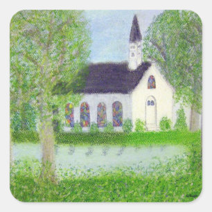 Country Church Quadratischer Aufkleber