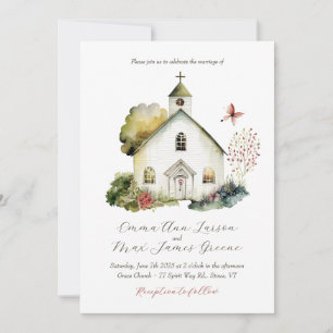 Country Church Watercolor Hochzeit Einladung
