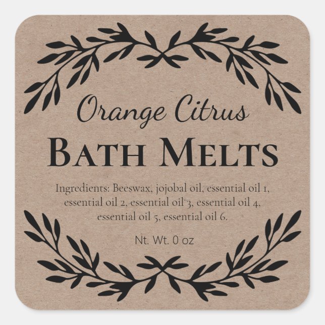 Country Citrus DIY Bath Melt Kraft Labels Quadratischer Aufkleber (Vorderseite)