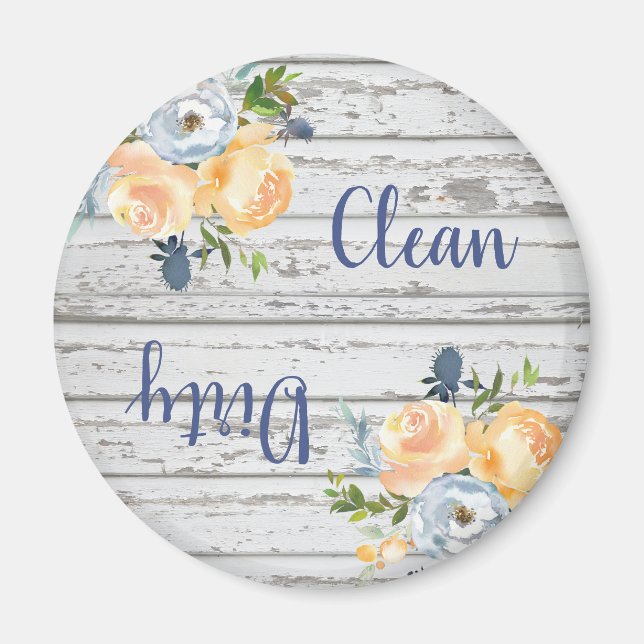 Country Clean Dirty Floral Holz Geschirrspülmaschi Magnet (Vorne)