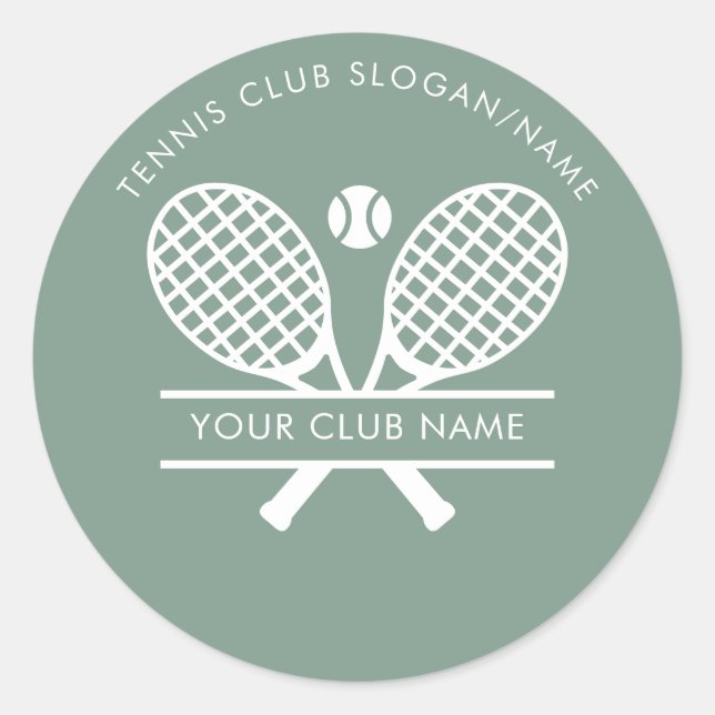 Country Club Name Tennis Team Sage Green Custom Runder Aufkleber (Vorderseite)