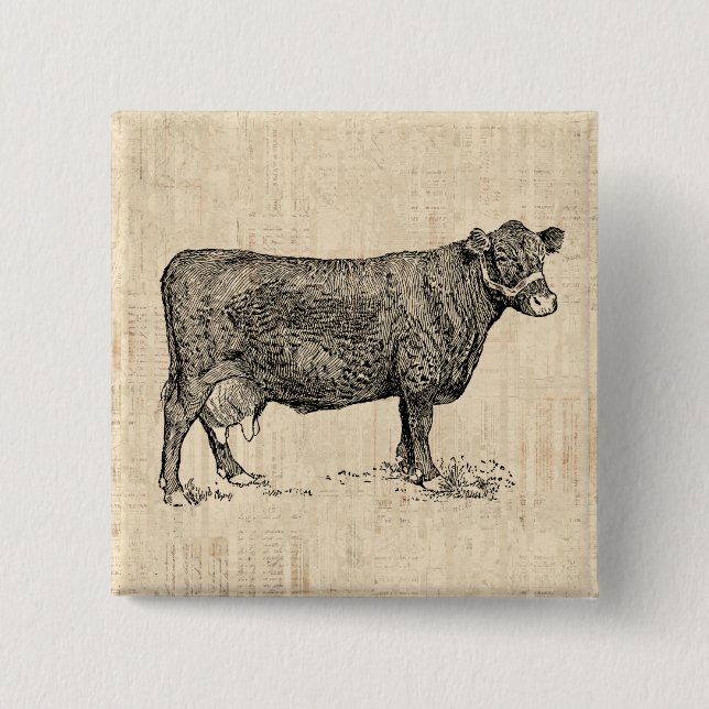Country Cow Illustriert Art Button (Vorderseite)