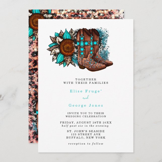 Country Cowboy Boots Barn Wedding Einladung (Vorne/Hinten)