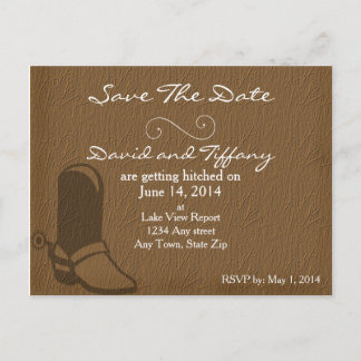 Country Cowboy Boots Wedding Save the Date Cards Ankündigungspostkarte