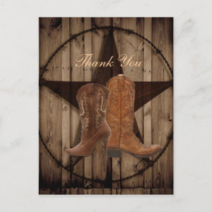 Country Cowboy Boots Western Hochzeit danke Postkarte