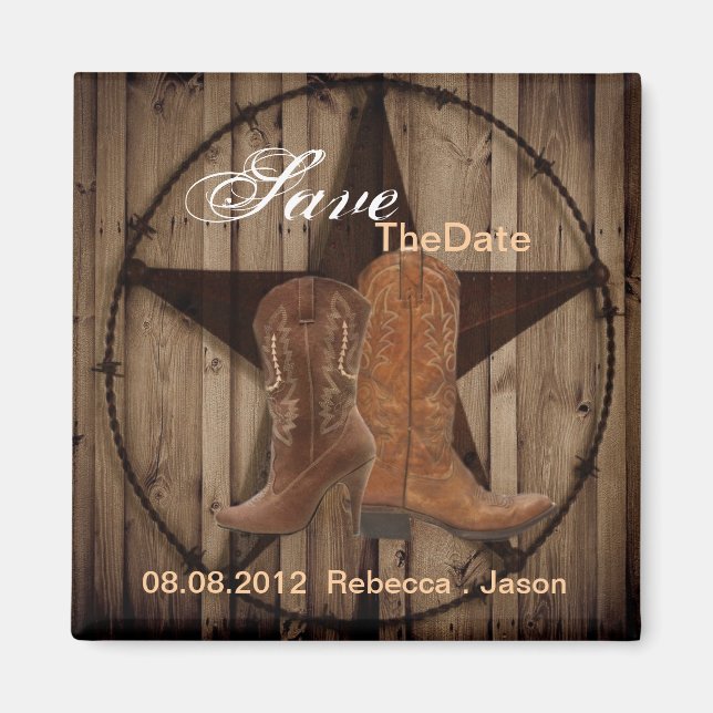 Country Cowboy Boots Western Wedding speichern das Magnet (Vorne)