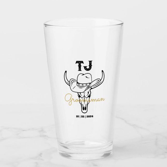 Country Cowboy Personalisierte Trauzeugen Monogram Glas (Vorderseite)