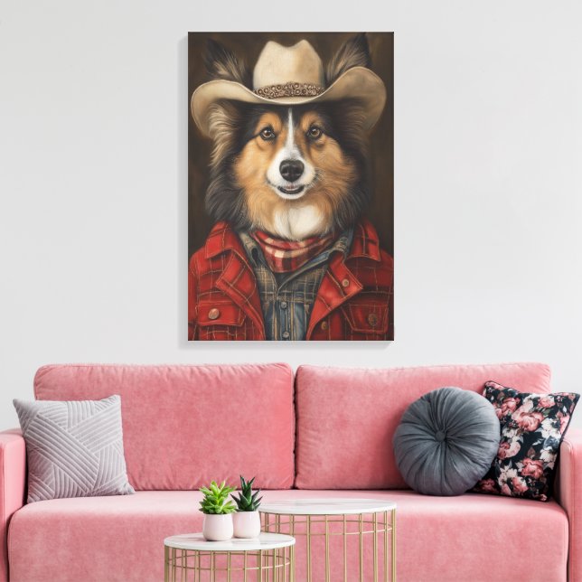 Country Cowboy Shetland Sheepdog | Sheltie Leinwanddruck (Insitu (Wohnzimmer))