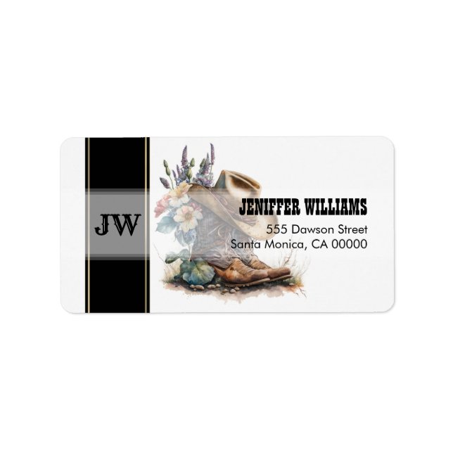 Country Cowgirl Boots Blume Hat Texas Adressaufkleber (Vorne)