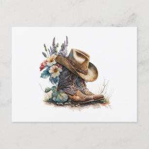 Country Cowgirl Boots Blume Hat Texas Postkarte