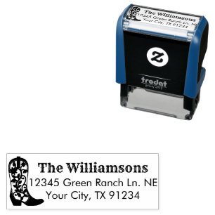 Country Cowgirl Riding Verzierte Boot-Rücksendeadr Permastempel