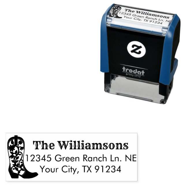 Country Cowgirl Riding Verzierte Boot-Rücksendeadr Permastempel (Beispiel)