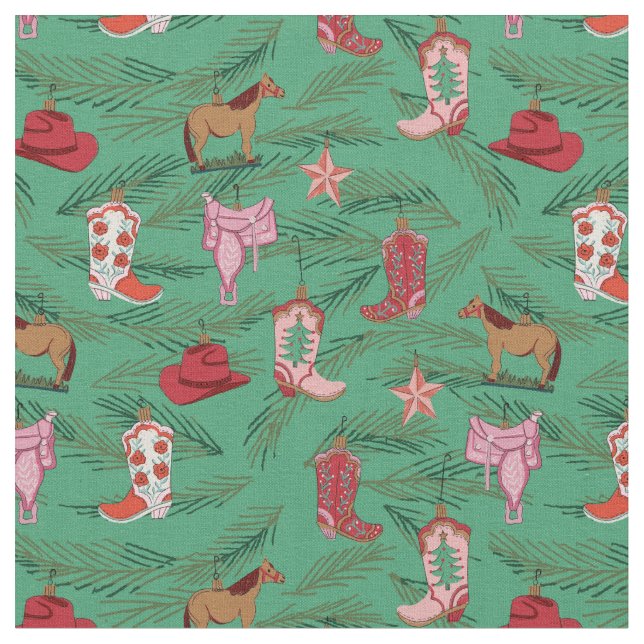 Country Cowgirl Weihnachtsschmuck Stoff (Nahaufnahme)