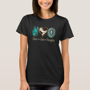 Country Cowhide Peace Liebe Türkise Rodeo Cowgirl T-Shirt