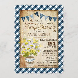 Country Daisies Gingham Karo Boy Baby Dusche Einladung