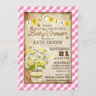 Country Daisies Gingham Karo Girl Baby Dusche Einladung