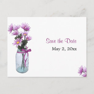 Country Daisies Mason Jar - Save the Date Postkart Ankündigungspostkarte
