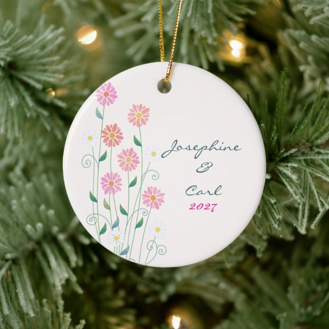 Country Daisies Niedlich Wedding Keepake Keramik Ornament (Baum)