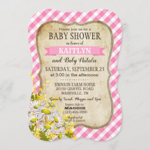 Country Daisies Pink Gingham Karo Baby Shower Einladung
