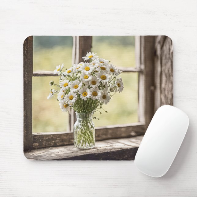 Country Daisy Bouquet im Fenster Mousepad (Mit Mouse)