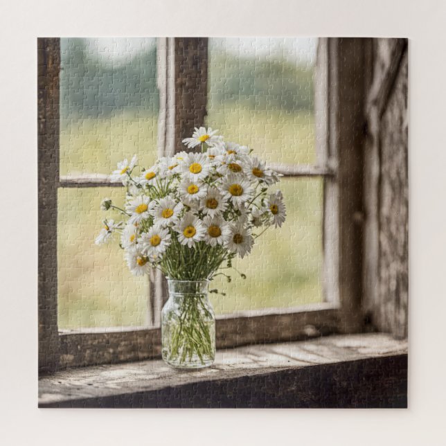 Country Daisy Bouquet im Fenster Puzzle (Vertikal)