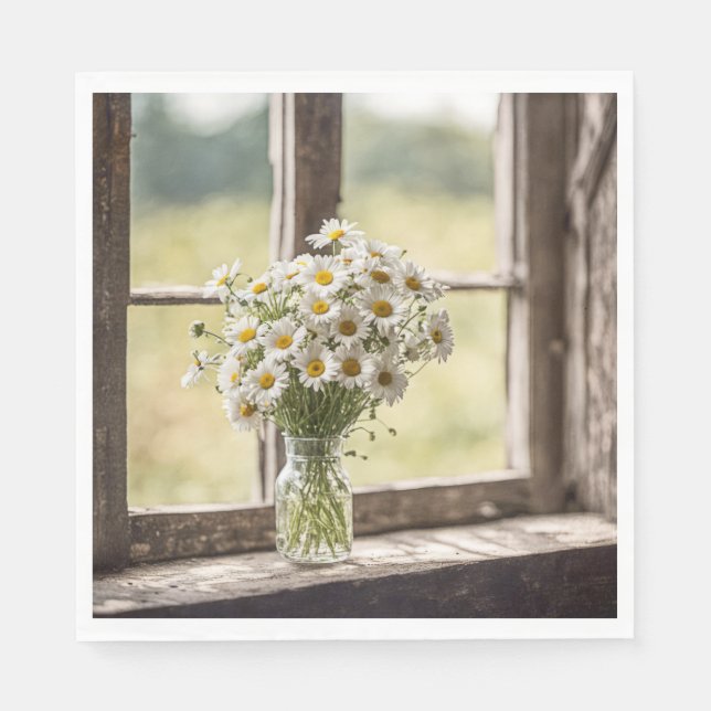 Country Daisy Bouquet im Fenster Serviette (Vorderseite)