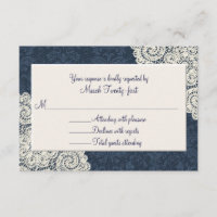 Country Denim Damask & Ivory Wedding RSVP Card