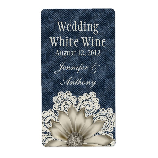 Country Denim & Ivory Lace Wedding Mini Wein (Vorne)