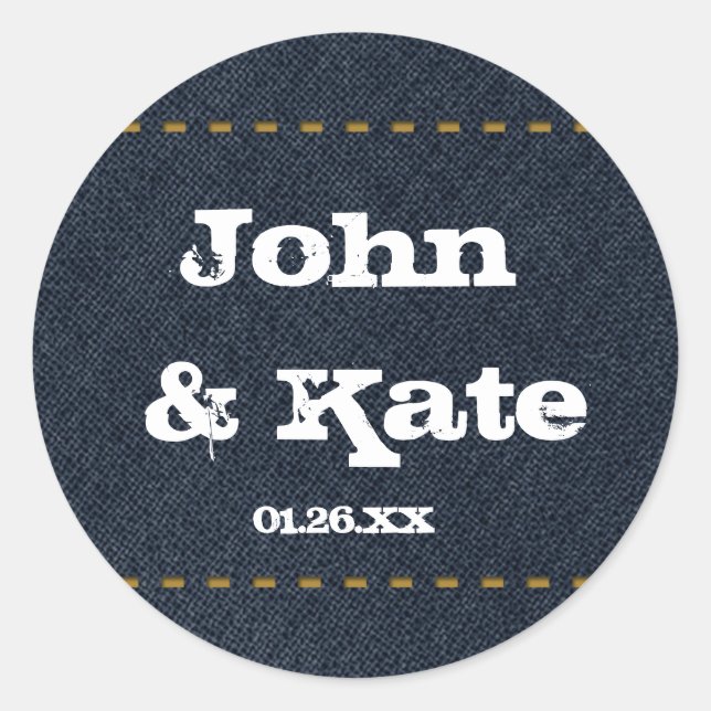 Country Denim Jean Rustic Western Gastgeschenk Runder Aufkleber (Vorderseite)