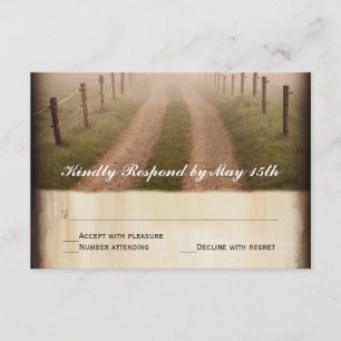 Country dirt Road Rustic Fence Post Wedding RSVP Karte