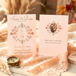 Country Elegance Autumn Watercolor Leaves Photo Save The Date