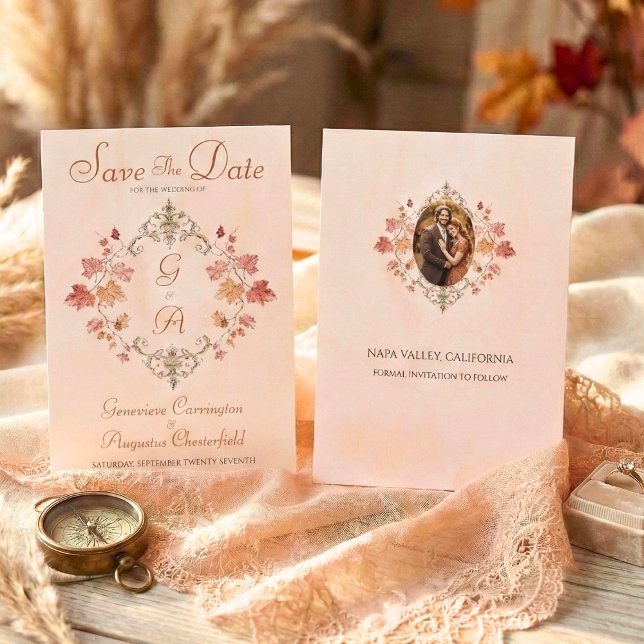 Country Elegance Autumn Watercolor Leaves Photo Save The Date (Von Creator hochgeladen)