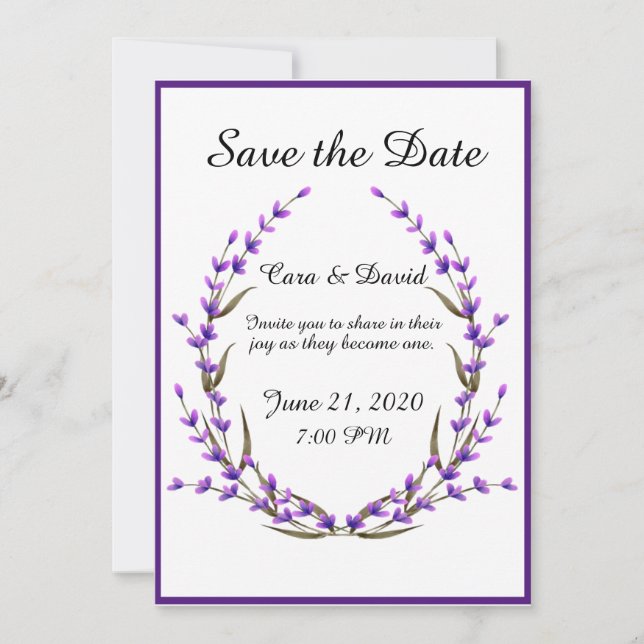Country Elegante Chic Lila Floral Save the Date Einladung (Vorderseite)