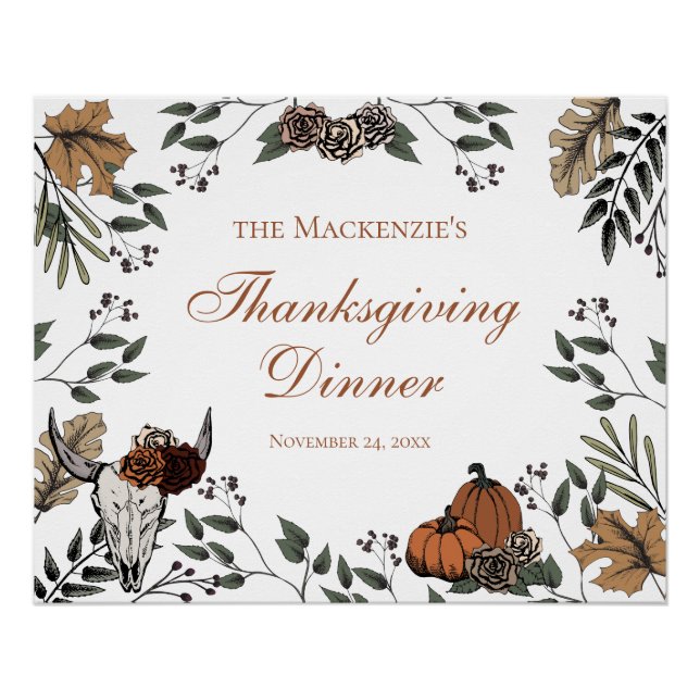 Country Erntedank Party Fall Ernte Bullschädel Poster (Vorderseite)