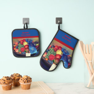 Country Fair Blue Ribbon Frucht Personalisiert Ofenhandschuh & Topflappen-Set